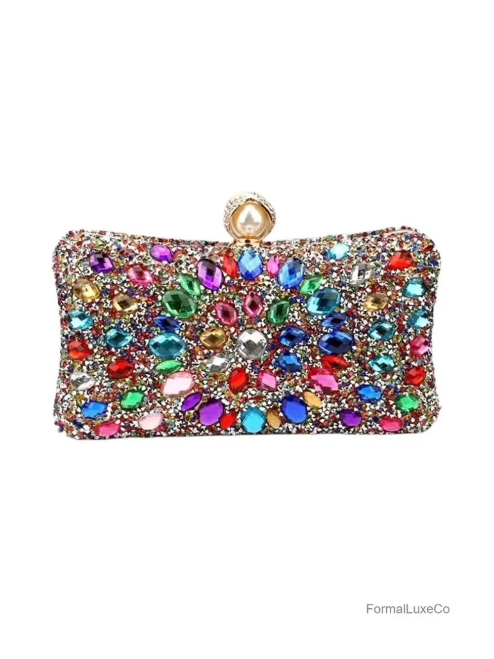 Crystal Box Clutch with Removable Chain Straps, Jeweled Evening Purse
